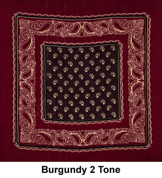Burgundy 2 Tone Paisley Design Print Cotton Bandana (22 inches x 22 inches)