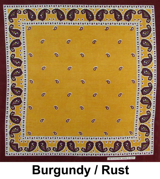 Burgundy Rust Paisley Print Designs Cotton Bandana