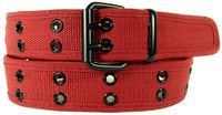 Burgundy 2 Holes Row Metal Grommet Stitched Canvas Fabric Military Web Belt