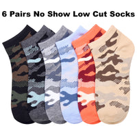 6 PAIRS Camouflage Multi-Colors No Show Low Cut Socks