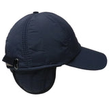 Navy Baseball Cap Fleece Interior Winter Warm Hat with Ears Flap Protection