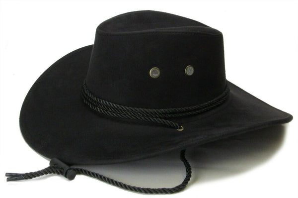 Black Fedora Panama Western Cowboy Upturn Wide Brim Faux Leather Hat