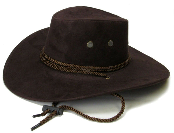 Dark Brown Fedora Panama Western Cowboy Upturn Wide Brim Faux Leather Hat