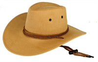 Light Brown Fedora Panama Western Cowboy Upturn Wide Brim Faux Leather Hat