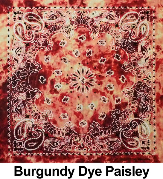 Burgundy Dye Paisley Print Designs Cotton Bandana (22 inches x 22 inches)