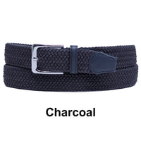 Charcoal Basket Weave Nylon Woven Elastic Stretch Belt with Belt Buckle