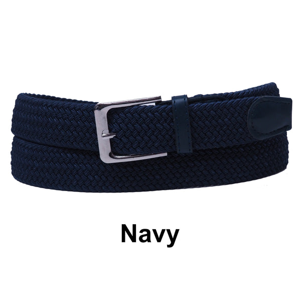 Navy Basket Weave Nylon Woven Elastic Stretch Belt with Belt Buckle