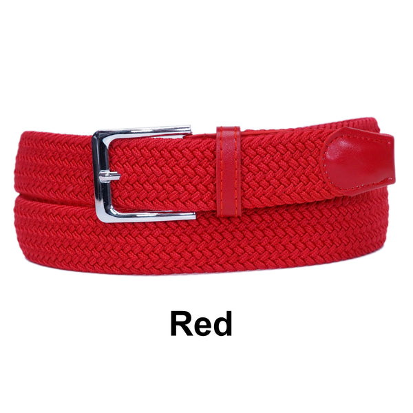 Red Basket Weave Nylon Woven Elastic Stretch Belt with Belt Buckle