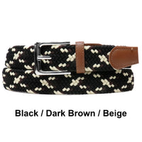 Black Dark Brown Beige Basket Weave Nylon Woven Elastic Stretch Belt with Belt Buckle