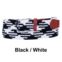 Black White 1 Basket Weave Nylon Woven Elastic Stretch Belt with Belt Buckle