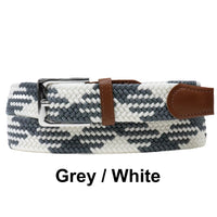 Grey White Basket Weave Nylon Woven Elastic Stretch Belt with Belt Buckle