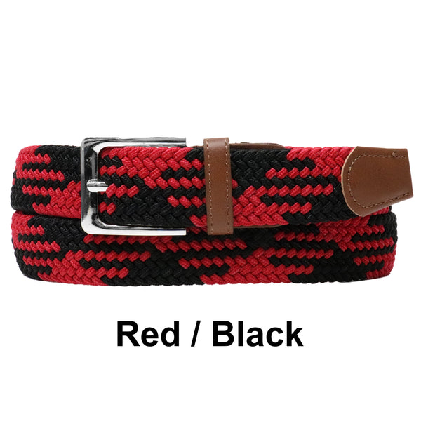 Red Black Basket Weave Nylon Woven Elastic Stretch Belt with Belt Buckle