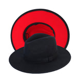 Black with Red Under-Brim Fedora Panama Upturn Wide Brim Cotton Blend Felt Hat