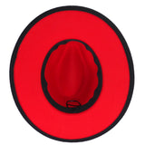 Black with Red Under-Brim Fedora Panama Upturn Wide Brim Cotton Blend Felt Hat