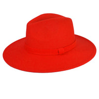 Bright Red Fedora Panama Upturn Wide Brim Cotton Blend Felt Hat