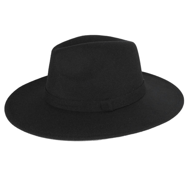 Black Fedora Panama Upturn Wide Brim Cotton Blend Felt Hat