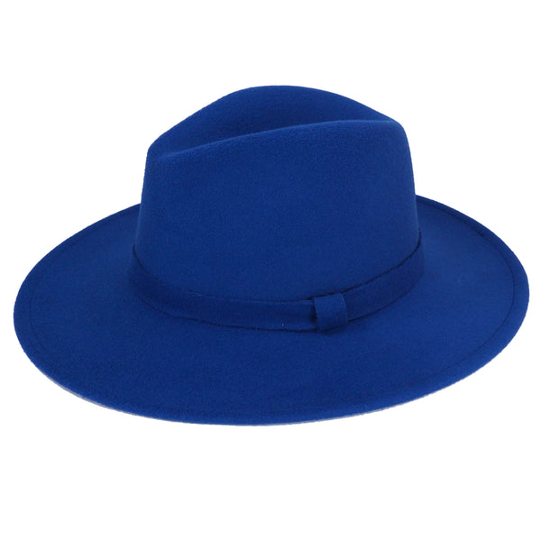 Blue Fedora Panama Upturn Wide Brim Cotton Blend Felt Hat