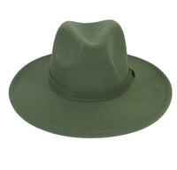 Army Green Fedora Panama Upturn Wide Brim Cotton Blend Felt Hat