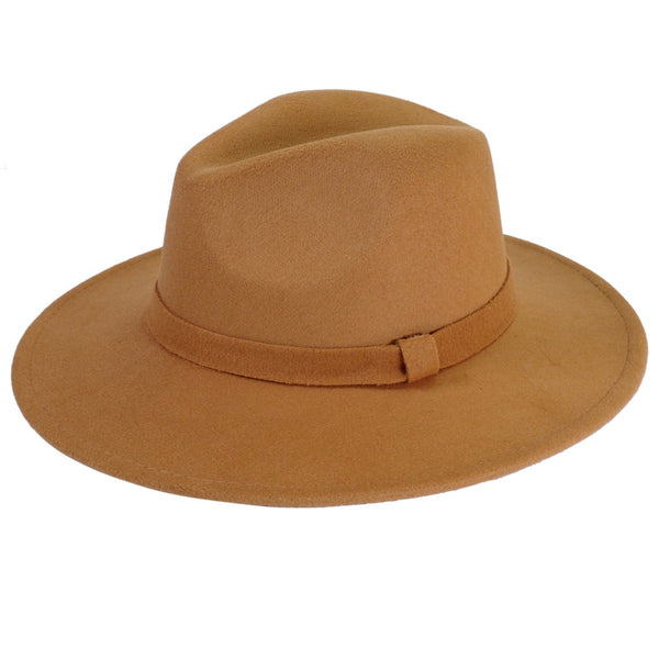 Khaki Fedora Panama Upturn Wide Brim Cotton Blend Felt Hat