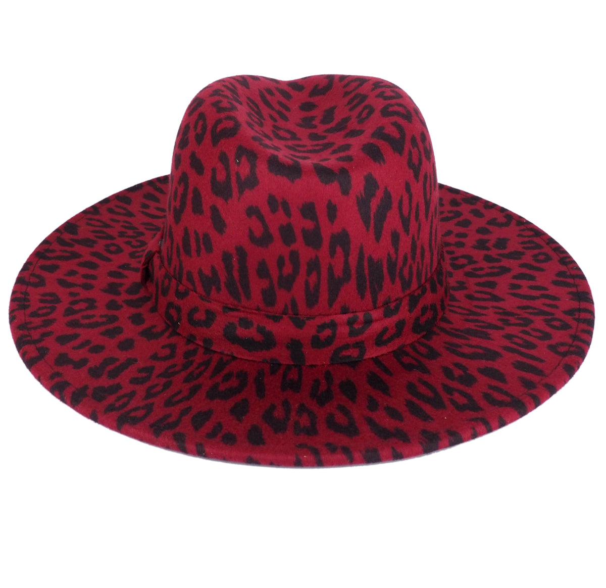 Burgundy Leopard Fedora Panama Upturn Wide Brim Cotton Blend Felt Hat ...