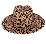 Yellow Leopard Fedora Panama Upturn Wide Brim Cotton Blend Felt Hat