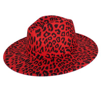 Red Leopard Fedora Panama Upturn Wide Brim Cotton Blend Felt Hat
