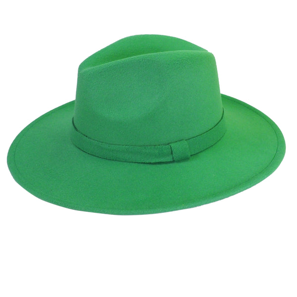 Lime Green Fedora Panama Upturn Wide Brim Cotton Blend Felt Hat