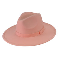Dusty Pink Fedora Panama Upturn Wide Brim Cotton Blend Felt Hat