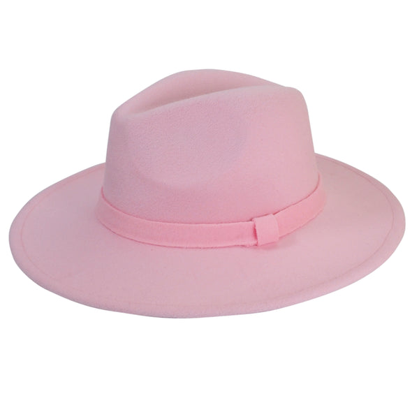 Light Pink Fedora Panama Upturn Wide Brim Cotton Blend Felt Hat