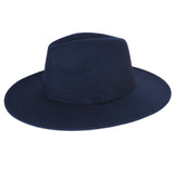 Navy Fedora Panama Upturn Wide Brim Cotton Blend Felt Hat