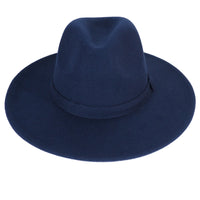 Navy Fedora Panama Upturn Wide Brim Cotton Blend Felt Hat