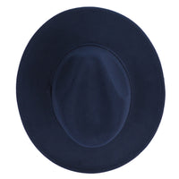 Navy Fedora Panama Upturn Wide Brim Cotton Blend Felt Hat