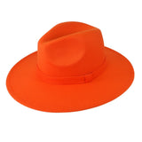 Orange Fedora Panama Upturn Wide Brim Cotton Blend Felt Hat