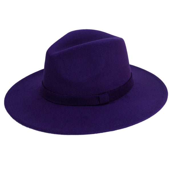 Purple Fedora Panama Upturn Wide Brim Cotton Blend Felt Hat