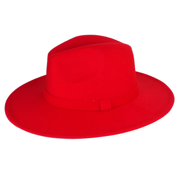 Red Fedora Panama Upturn Wide Brim Cotton Blend Felt Hat