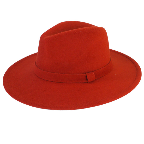 Rust Fedora Panama Upturn Wide Brim Cotton Blend Felt Hat