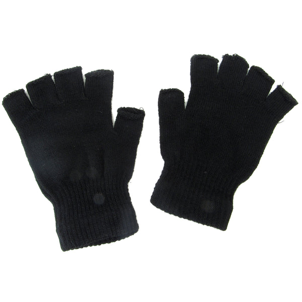 Black Fingerless Knitted Winter Warm Stretch Gloves One Size
