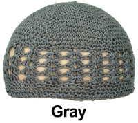 Gray KUFI Crochet Beanie Skull Cap Knit Hat Muslim Islamic Prayer New 100% Cotton