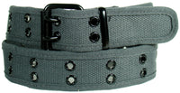 Gray 2 Holes Row Metal Grommet Stitched Canvas Fabric Military Web Belt