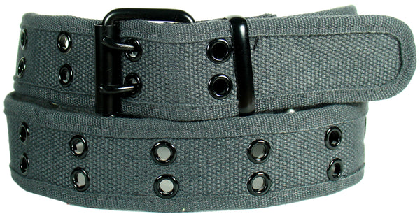 Gray 2 Holes Row Metal Grommet Stitched Canvas Fabric Web Belt