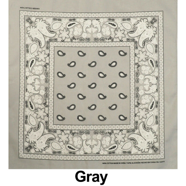 Grey Paisley Print Designs Cotton Bandana (22 inches x 22 inches)