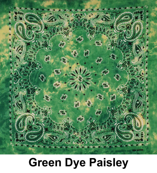 Green Dye Paisley Print Designs Cotton Bandana