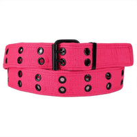 Hot Pink 2 Holes Row Metal Grommet Stitched Canvas Fabric Military Web Belt
