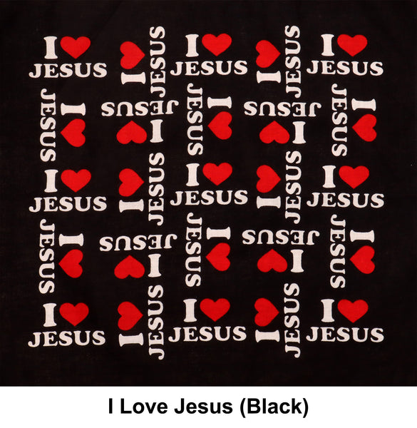 I Love Jesus Black Style Print Designs Cotton Bandana (22 inches x 22 inches)