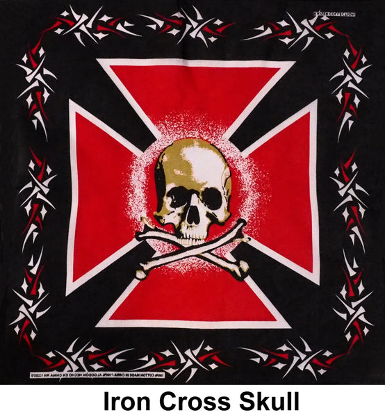 Iron Cross Skulls Design Print Cotton Bandana (22 inches x 22 inches)
