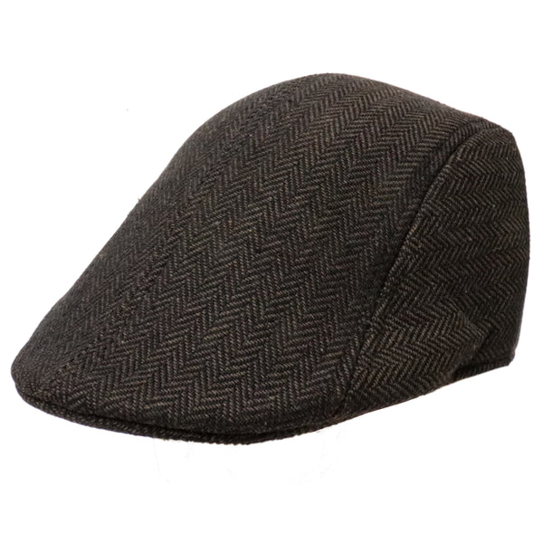 Mens Brown Herringbone Pattern Ivy Cap Gatsby Newsboy Cabbie Winter Warm Hat