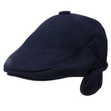 Navy Blue Ivy Cap Gatsby Newsboy Cabbie Winter Warm Hat with Ears Flap Protection