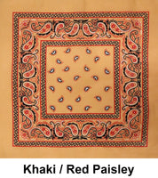 Khaki / Red Paisley Print Designs Cotton Bandana