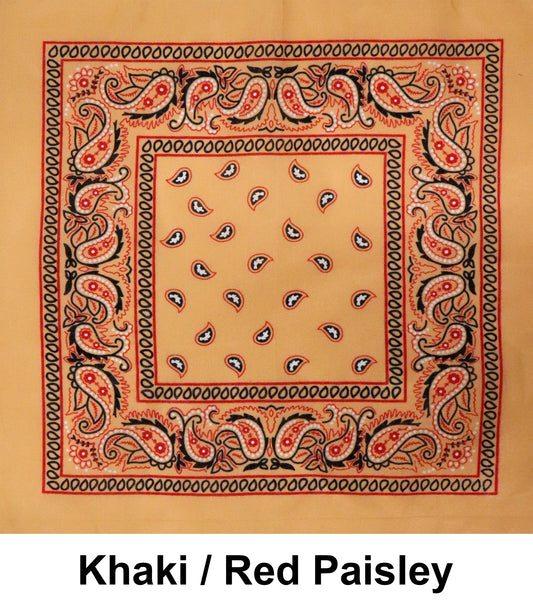 Khaki / Red Paisley Print Designs Cotton Bandana