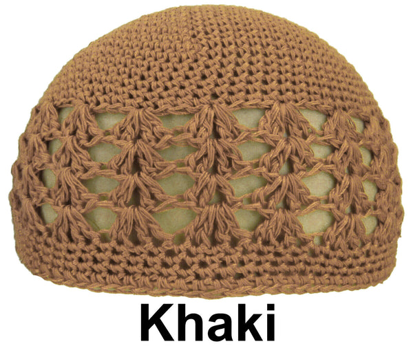 Khaki KUFI Crochet Beanie Skull Cap Knit Hat Muslim Islamic Prayer New 100% Cotton